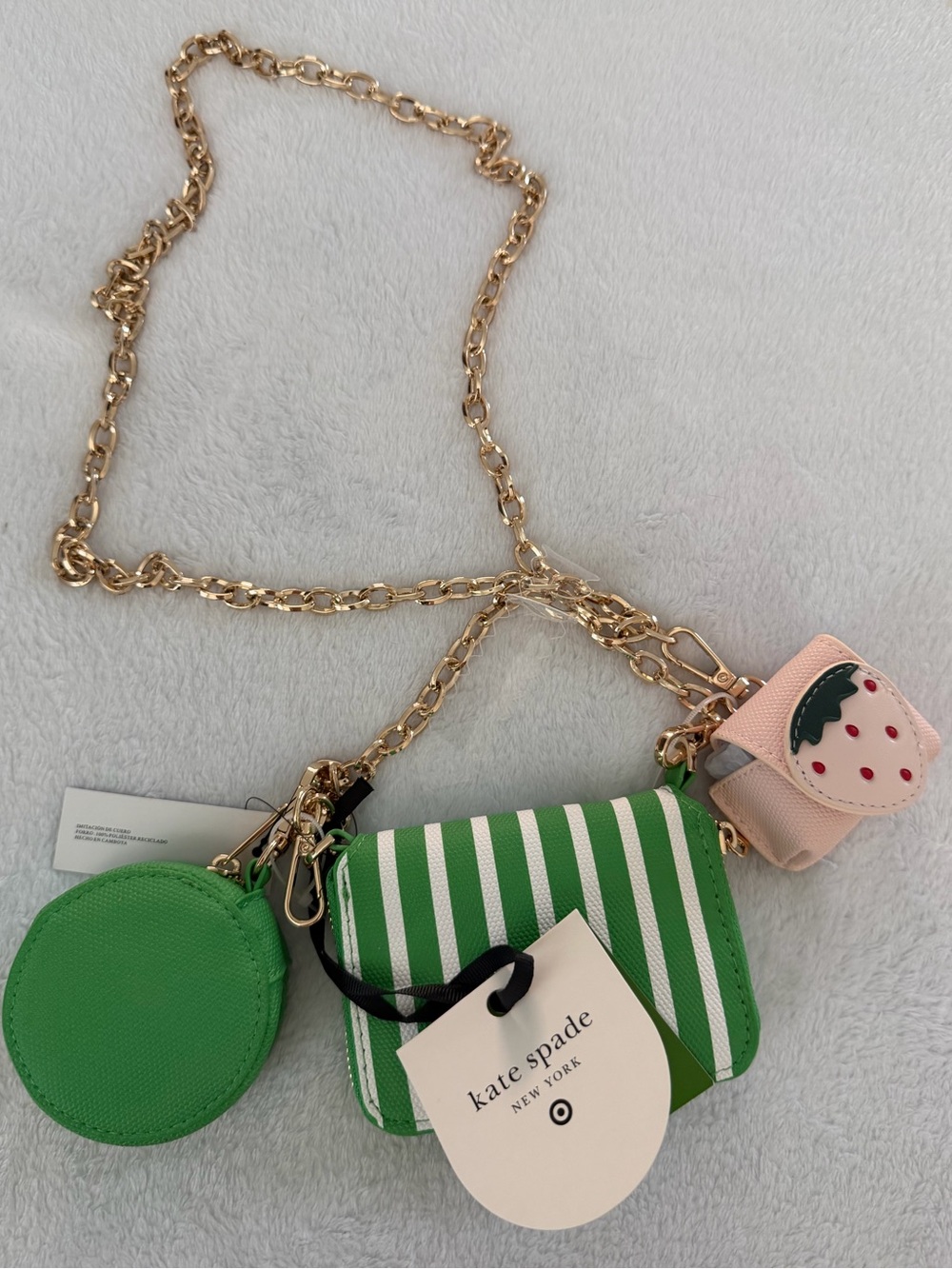 Kate Spade x Target Green & White Striped Mini Crossbody with Gold Chain